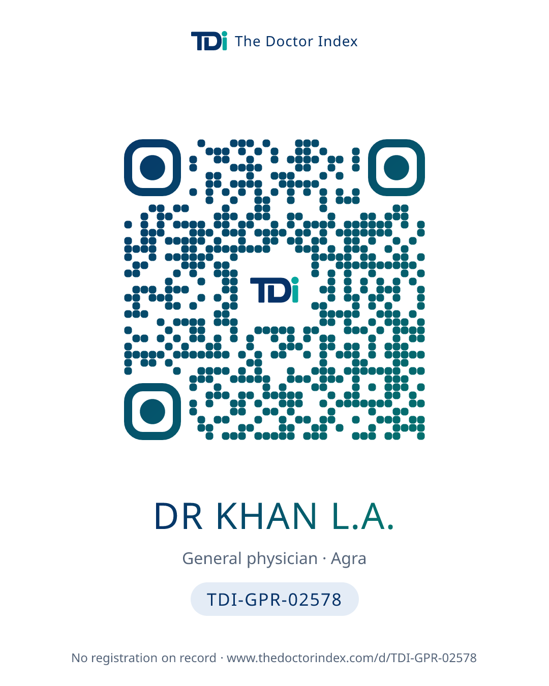 QR card for Dr Khan L.A., TDI-GPR-02578