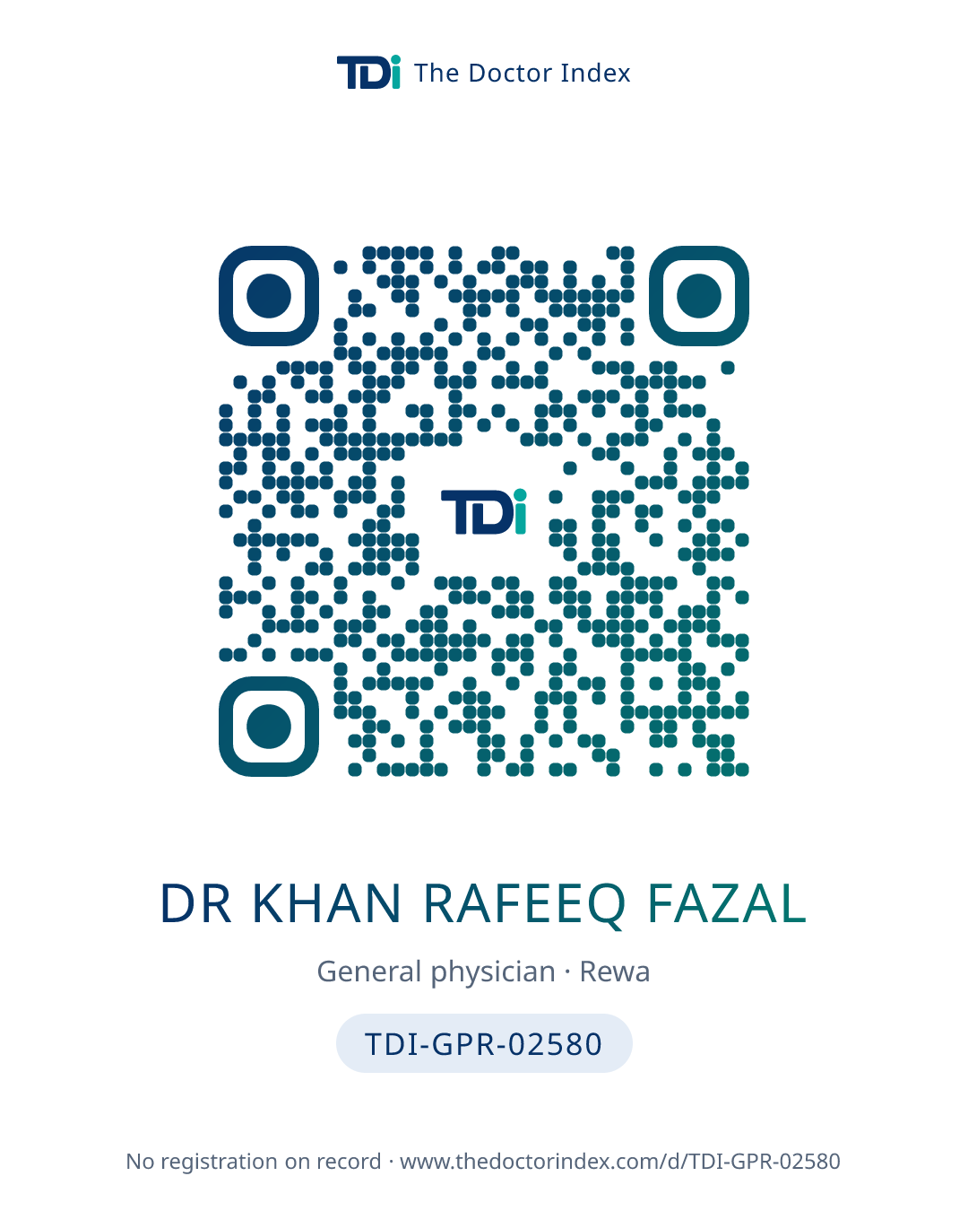QR card for Dr Khan Rafeeq Fazal, TDI-GPR-02580