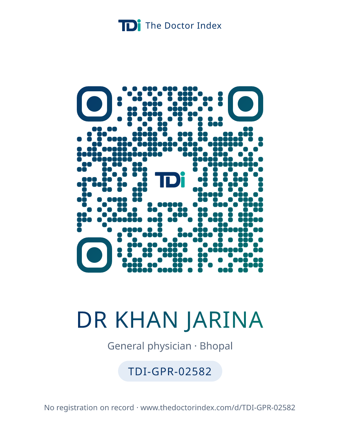 QR card for Dr Khan Jarina, TDI-GPR-02582