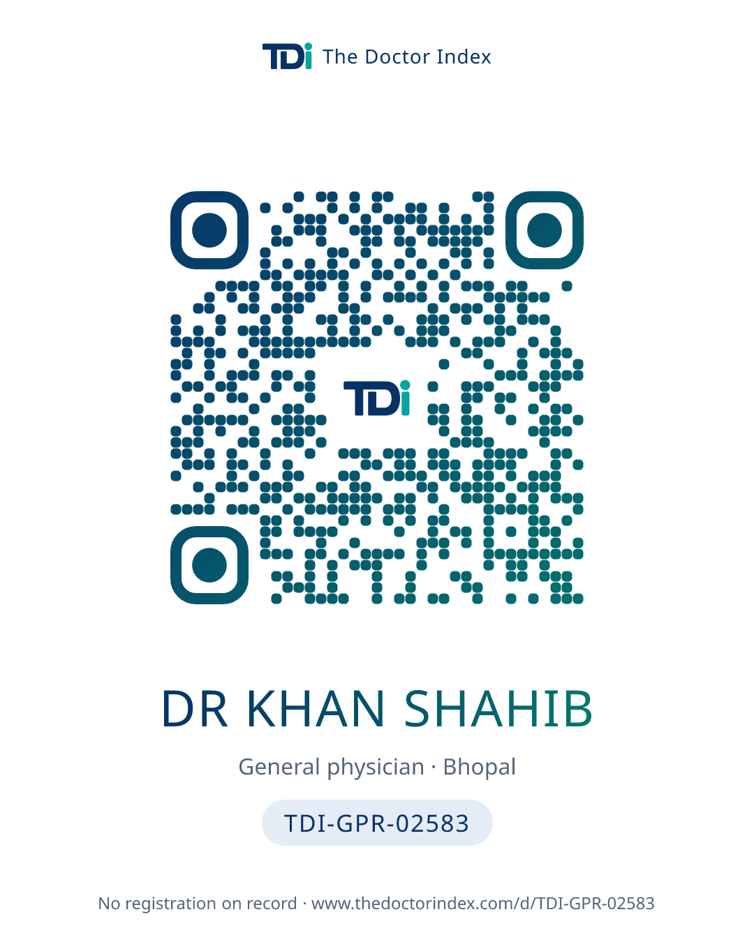 QR card for Dr Khan Shahib, TDI-GPR-02583
