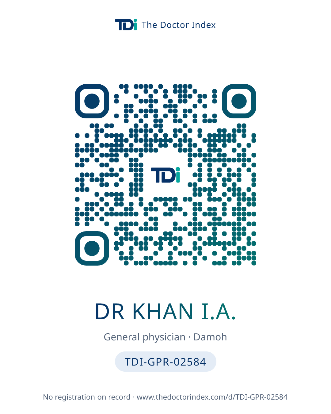 QR card for Dr Khan I.A., TDI-GPR-02584