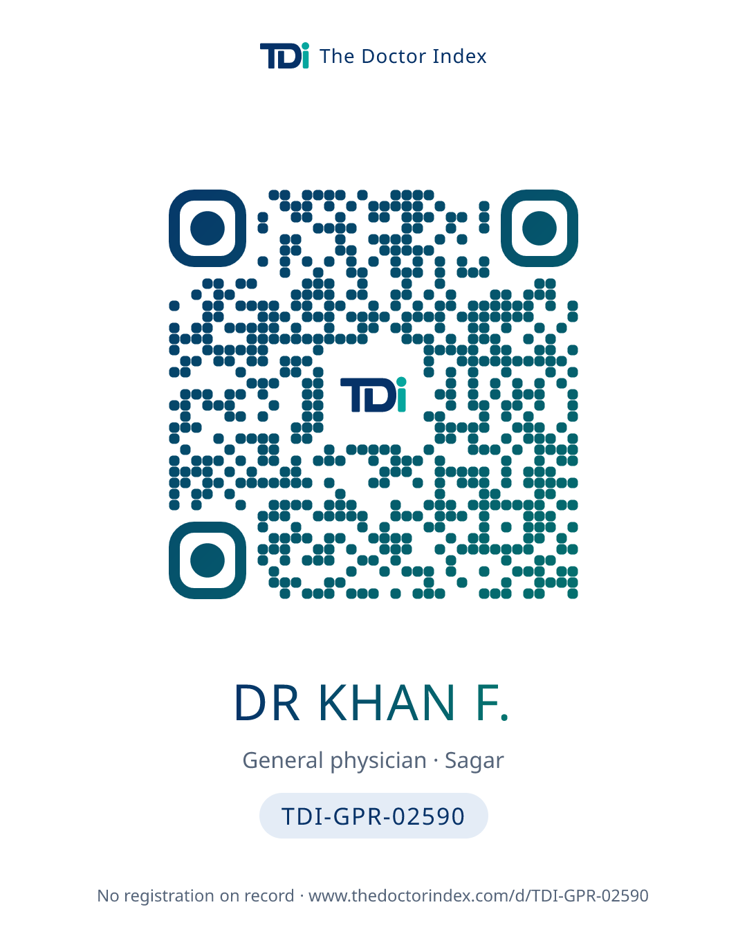 QR card for Dr Khan F., TDI-GPR-02590