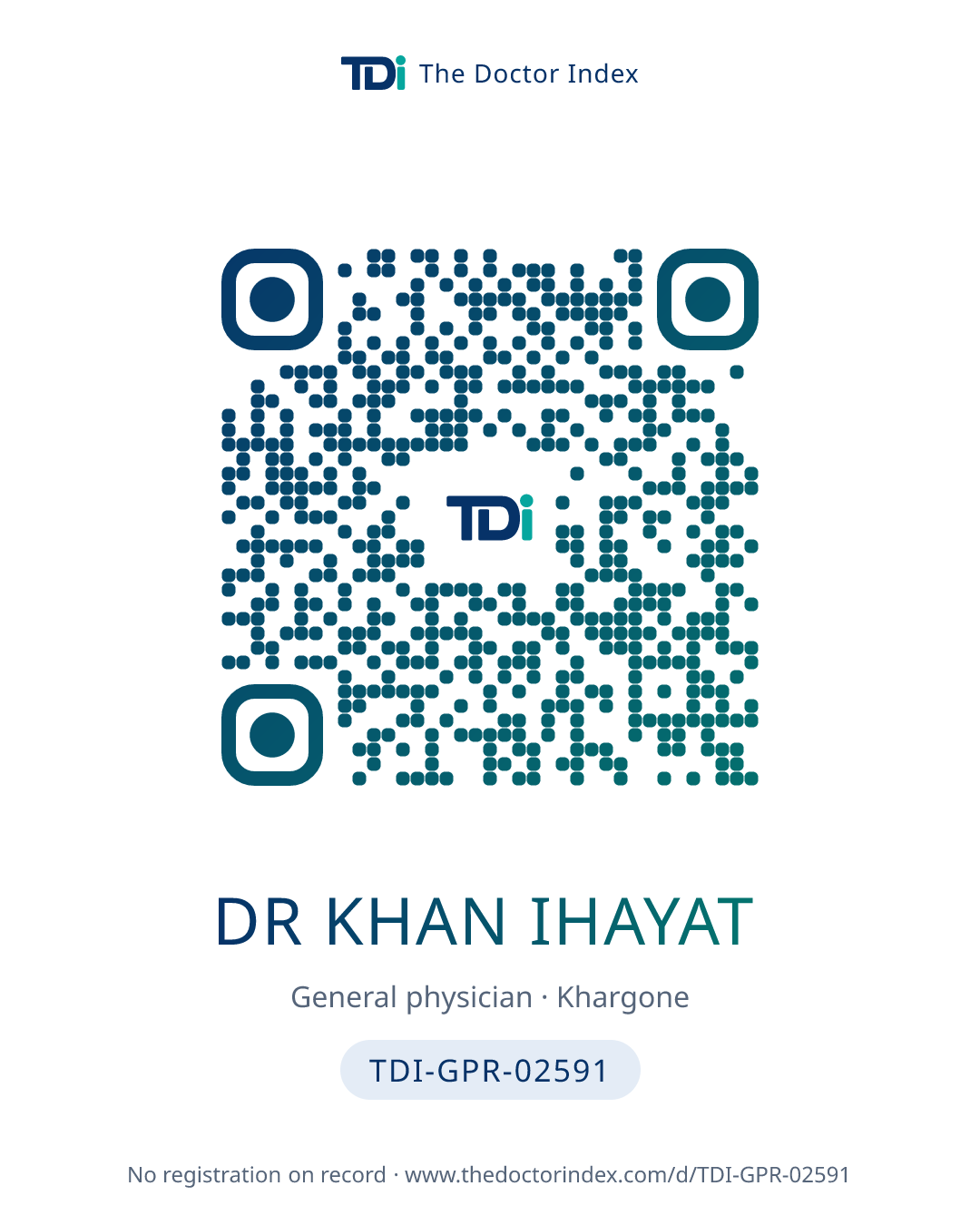 QR card for Dr Khan Ihayat, TDI-GPR-02591