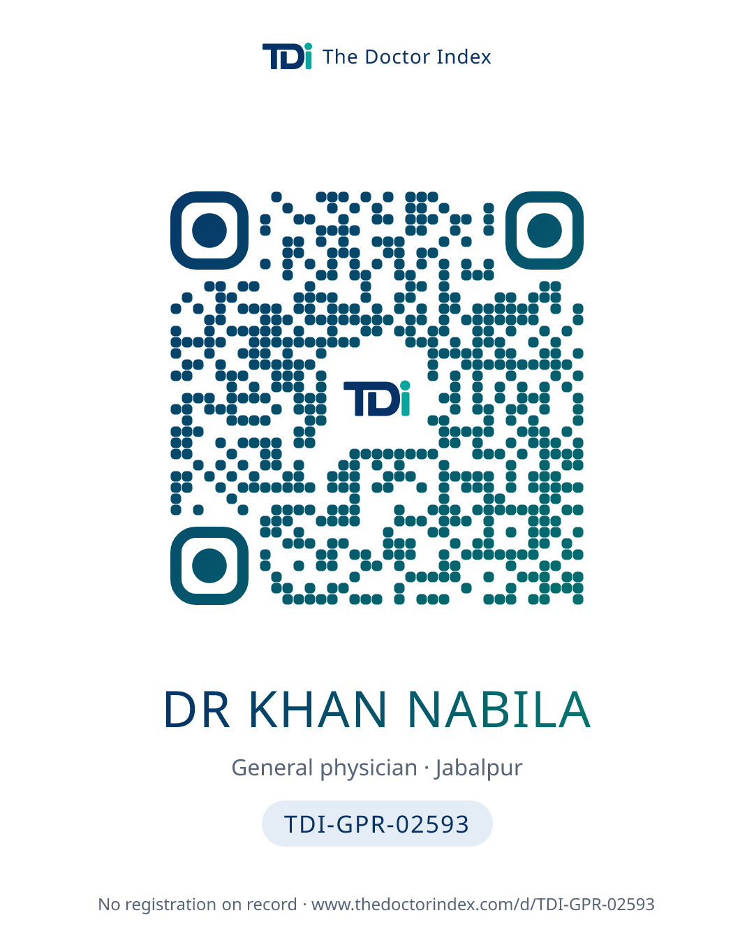 QR card for Dr Khan Nabila, TDI-GPR-02593