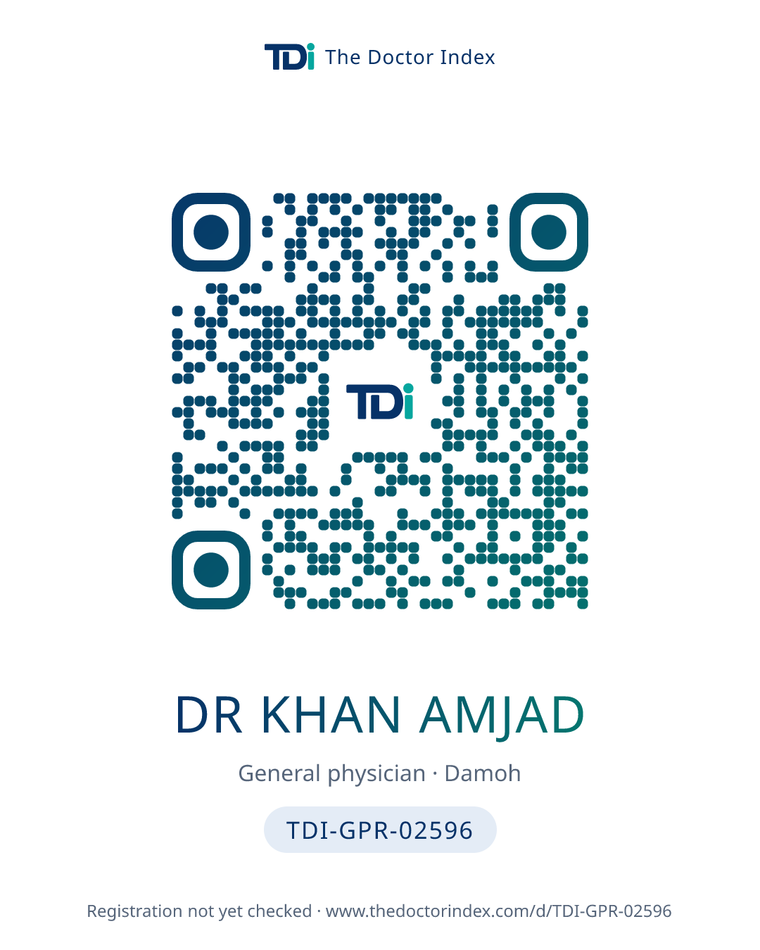 QR card for Dr Khan Amjad, TDI-GPR-02596