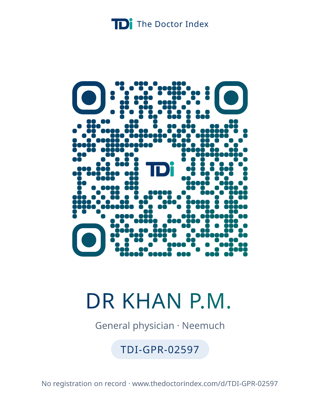 QR card for Dr Khan P.M., TDI-GPR-02597
