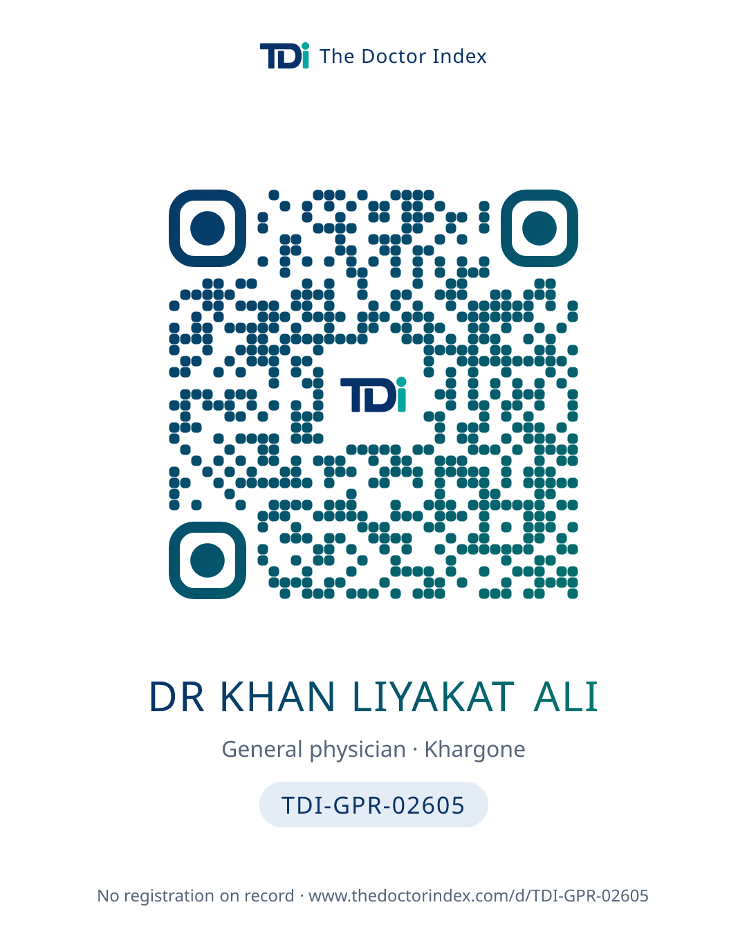 QR card for Dr Khan Liyakat Ali, TDI-GPR-02605