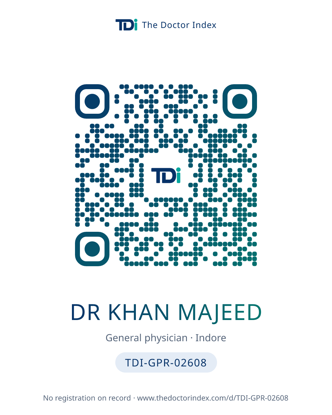 QR card for Dr Khan Majeed, TDI-GPR-02608