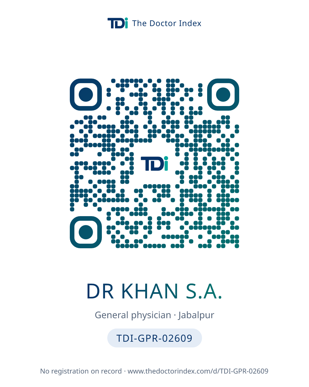 QR card for Dr Khan S.A., TDI-GPR-02609