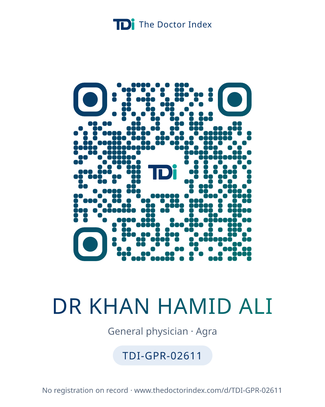 QR card for Dr Khan Hamid Ali, TDI-GPR-02611