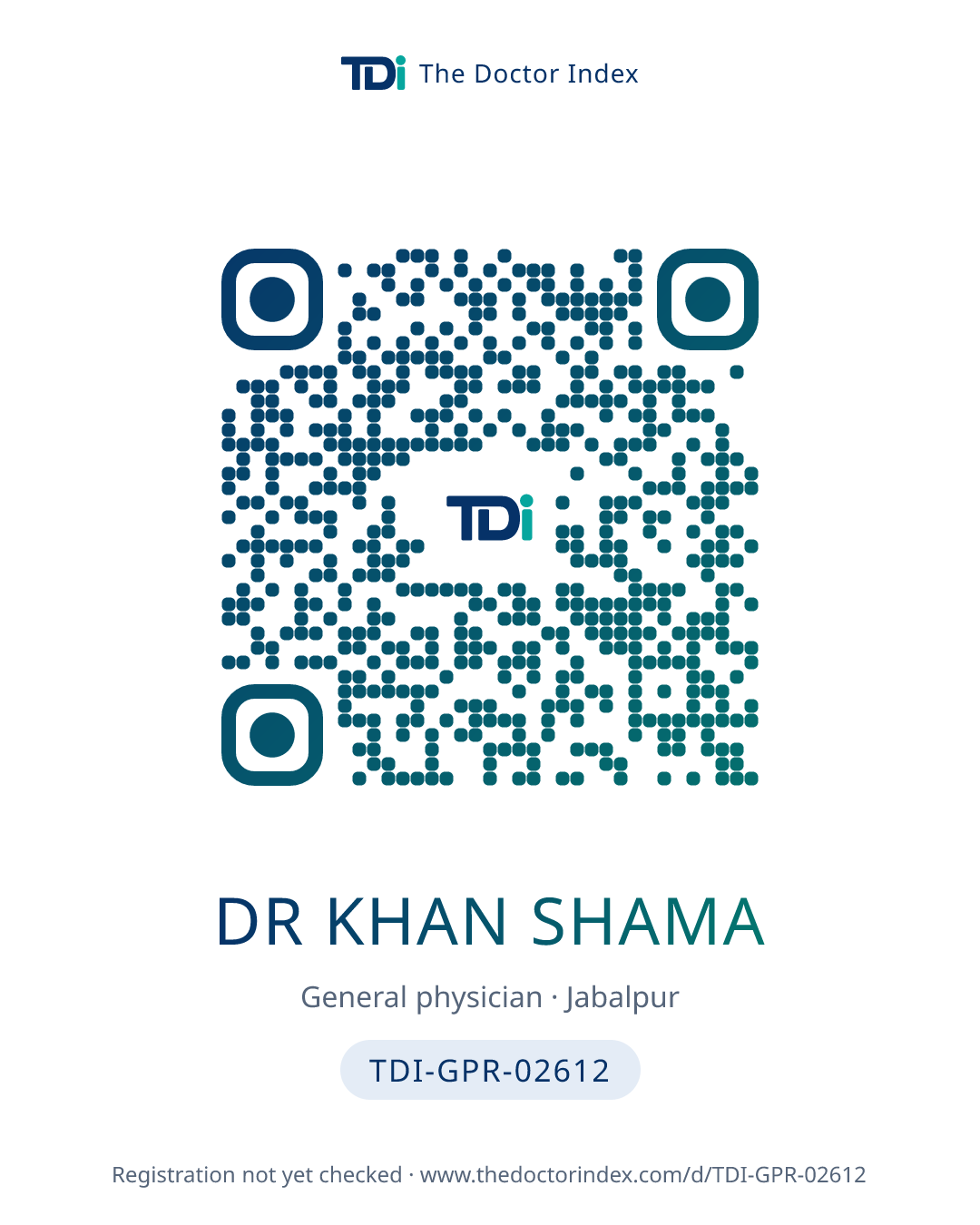 QR card for Dr Khan Shama, TDI-GPR-02612