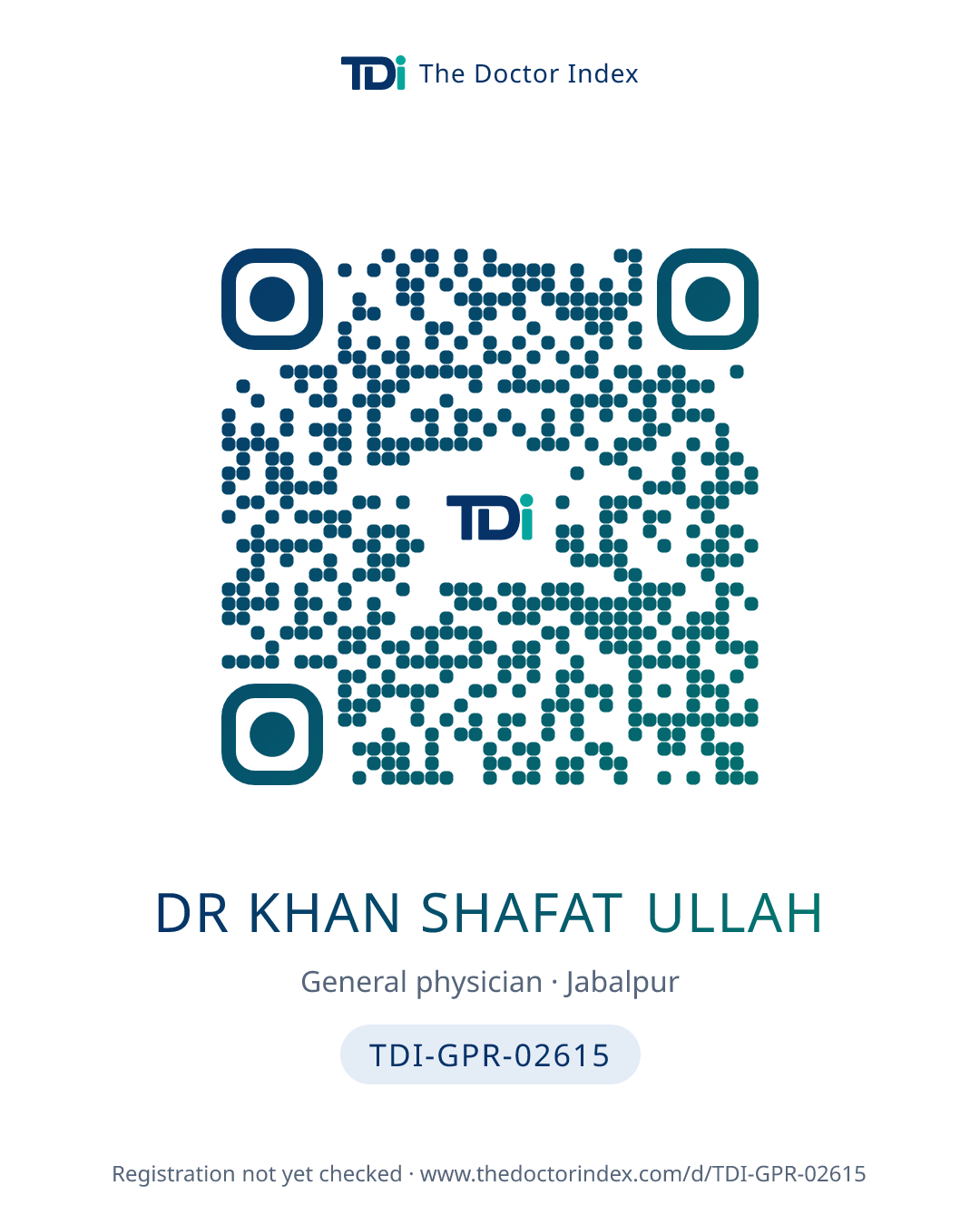QR card for Dr Khan Shafat Ullah, TDI-GPR-02615
