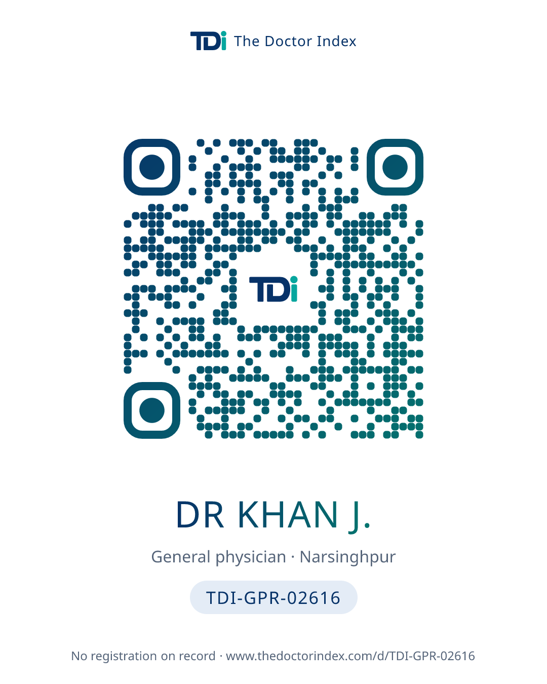 QR card for Dr Khan J., TDI-GPR-02616