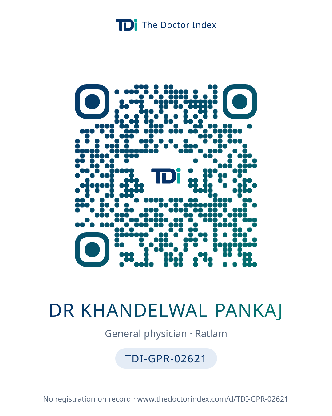 QR card for Dr Khandelwal Pankaj, TDI-GPR-02621