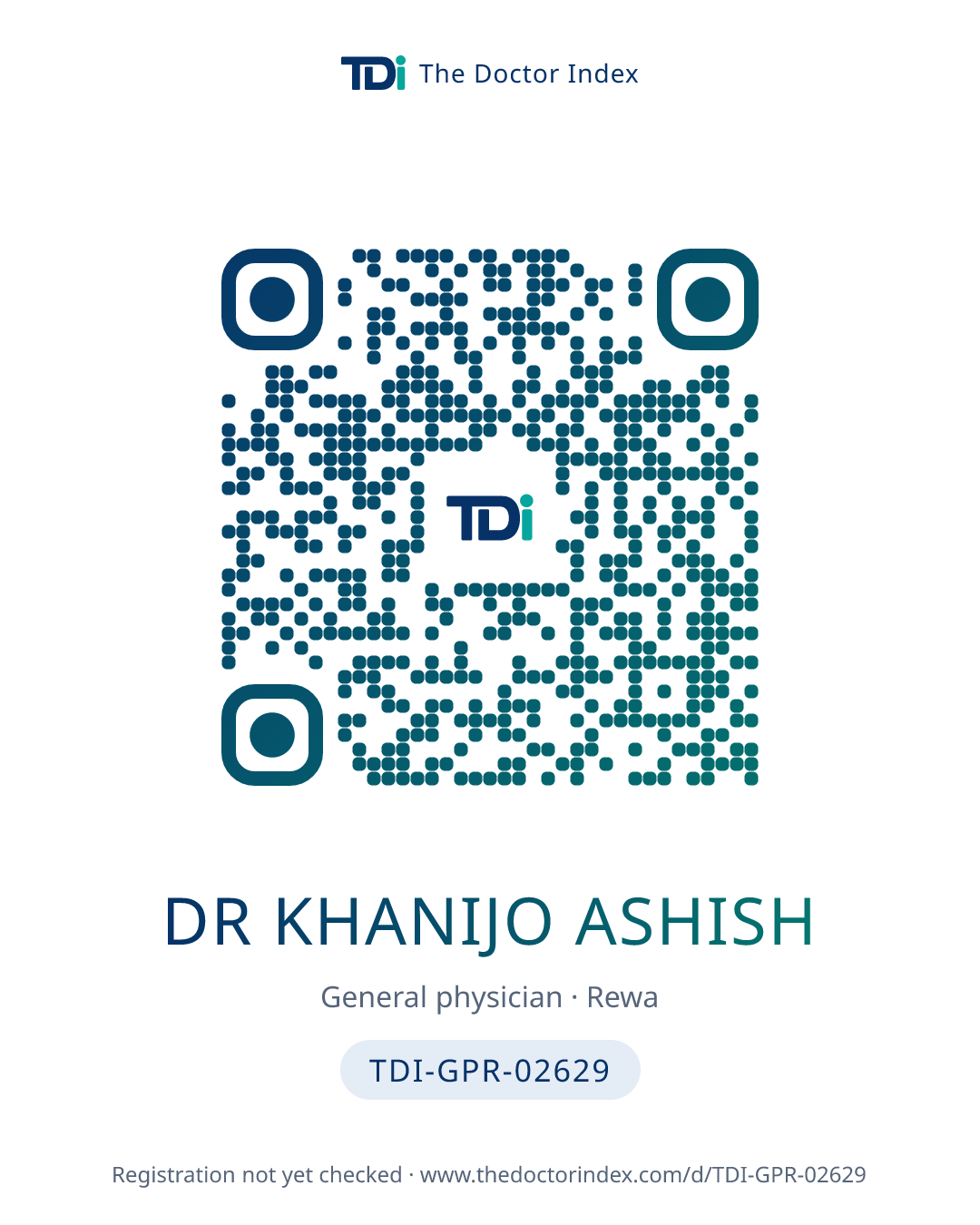 QR card for Dr Khanijo Ashish, TDI-GPR-02629