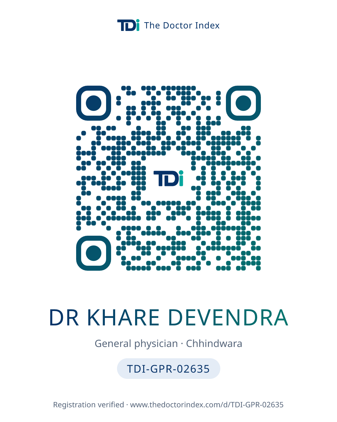 QR card for Dr Khare Devendra, TDI-GPR-02635