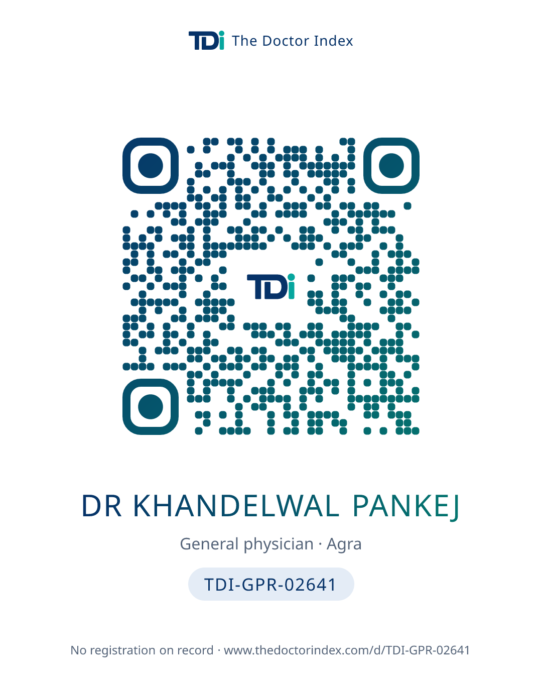 QR card for Dr Khandelwal Pankej, TDI-GPR-02641