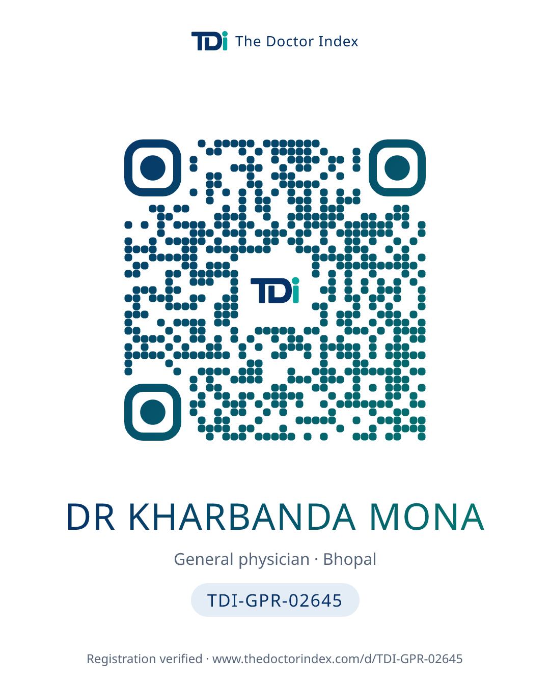 QR card for Dr Kharbanda Mona, TDI-GPR-02645