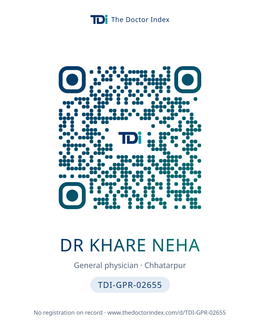 QR card for Dr Khare Neha, TDI-GPR-02655