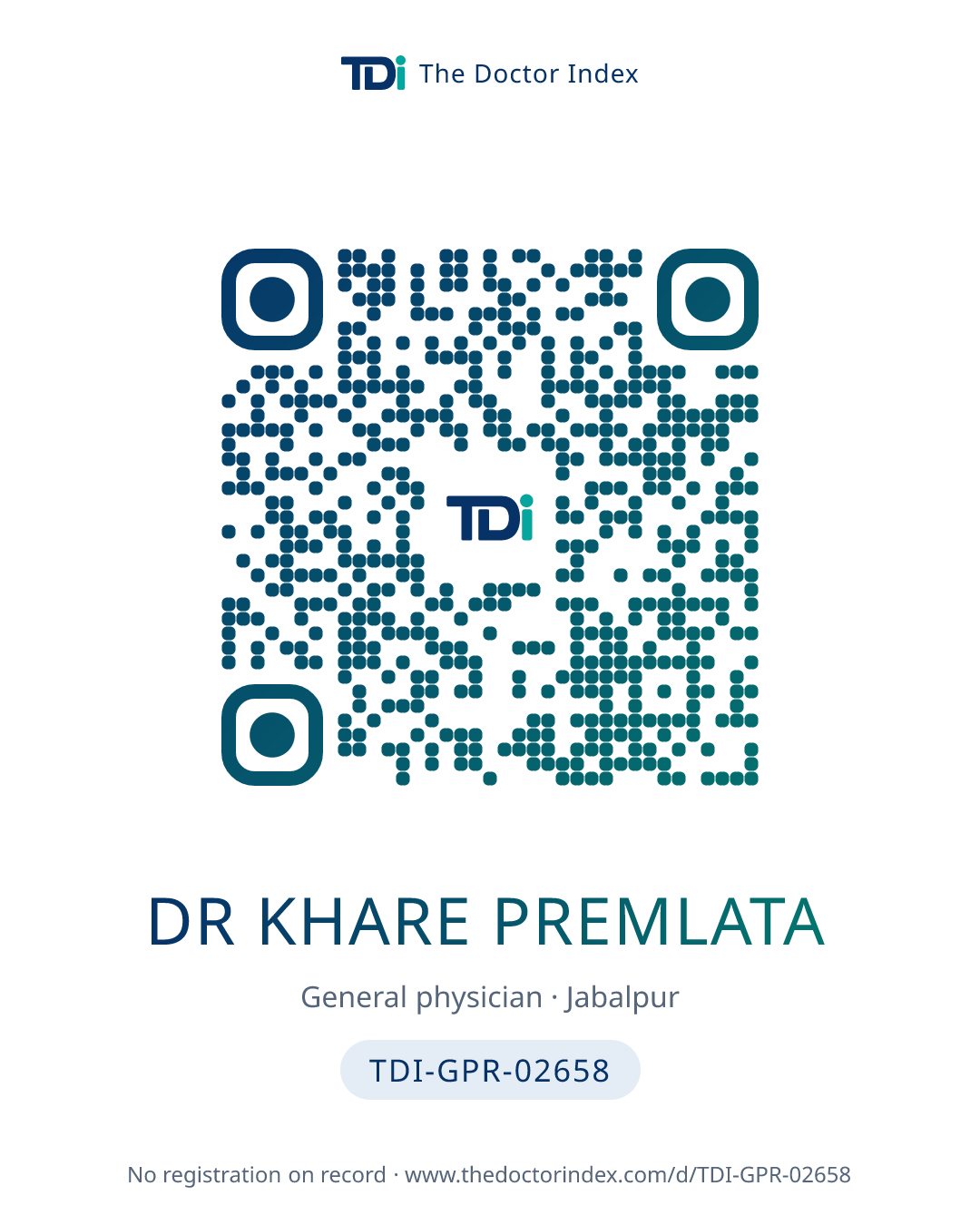 QR card for Dr Khare Premlata, TDI-GPR-02658