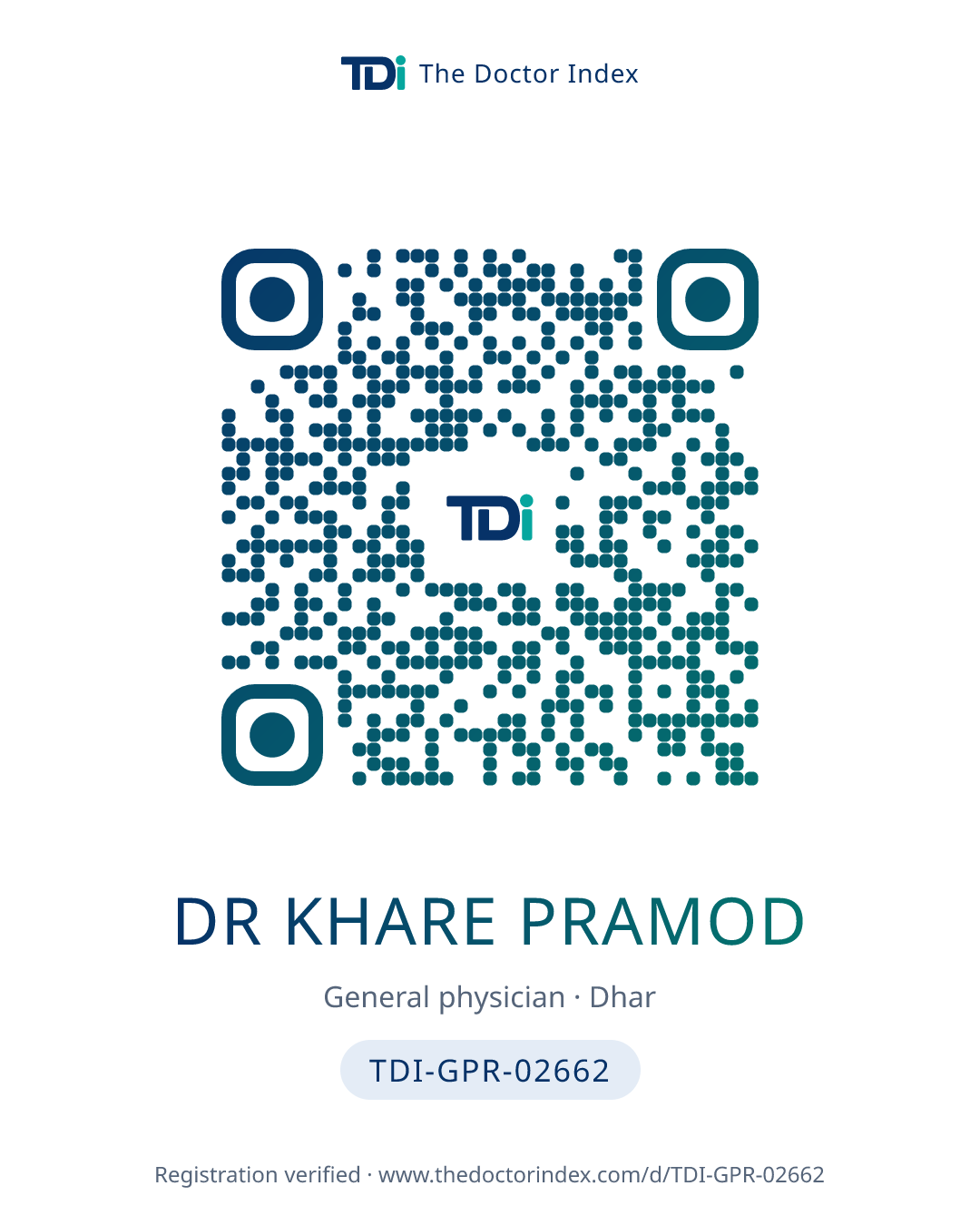 QR card for Dr Khare Pramod, TDI-GPR-02662