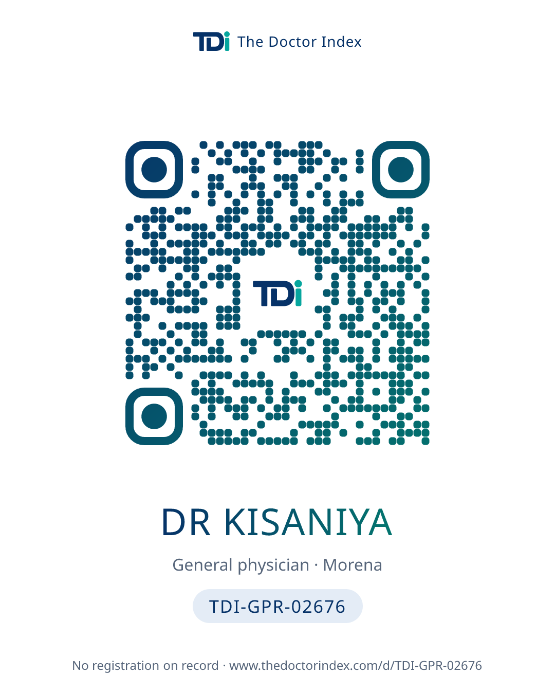 QR card for Dr Kisaniya, TDI-GPR-02676