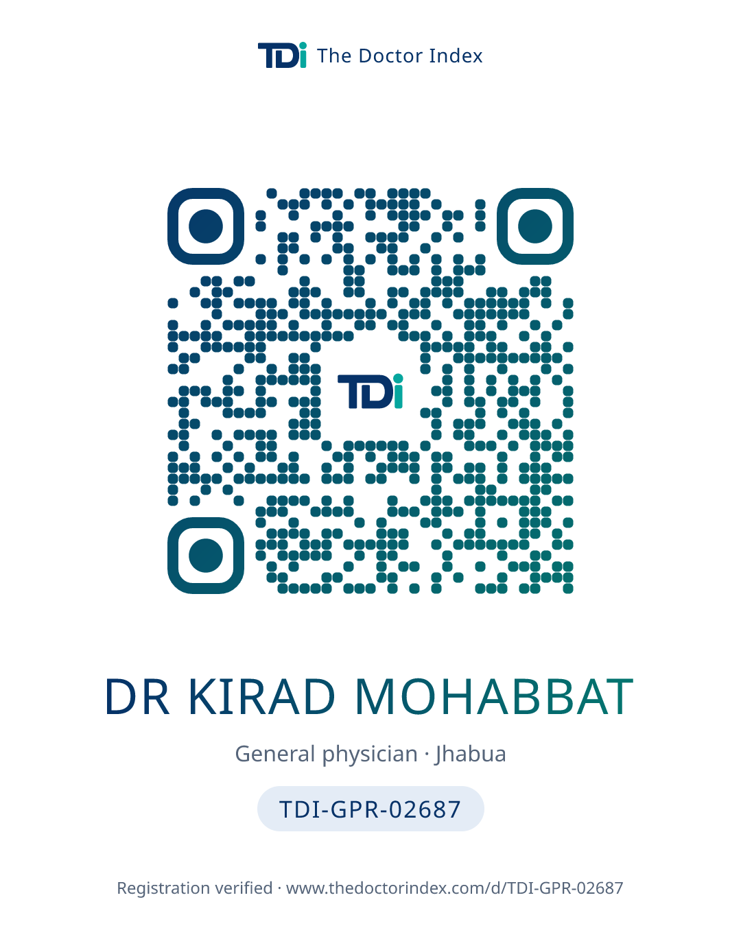 QR card for Dr Kirad Mohabbat, TDI-GPR-02687