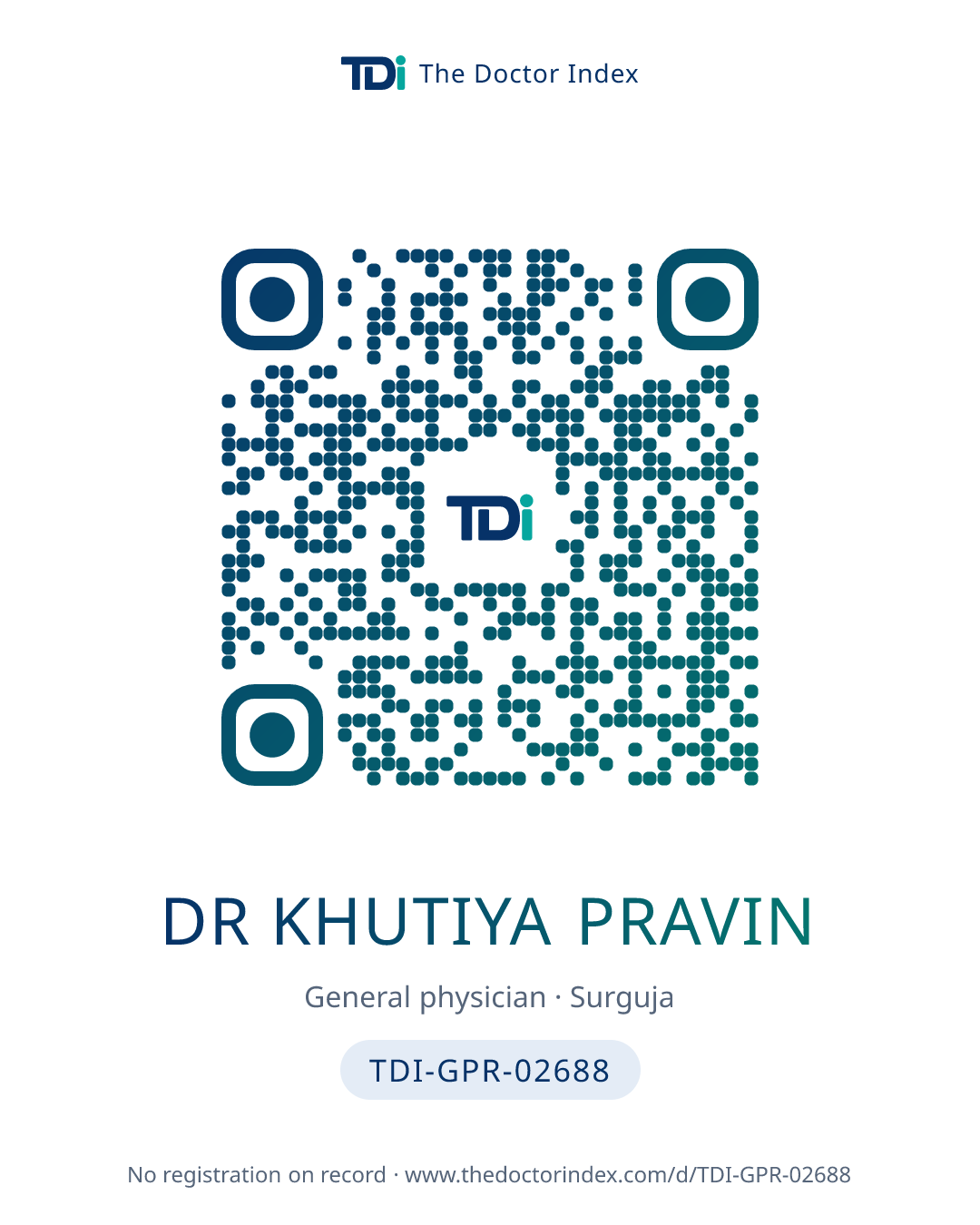 QR card for Dr Khutiya Pravin, TDI-GPR-02688