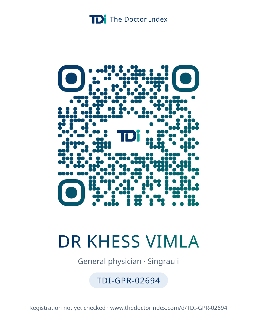 QR card for Dr Khess Vimla, TDI-GPR-02694