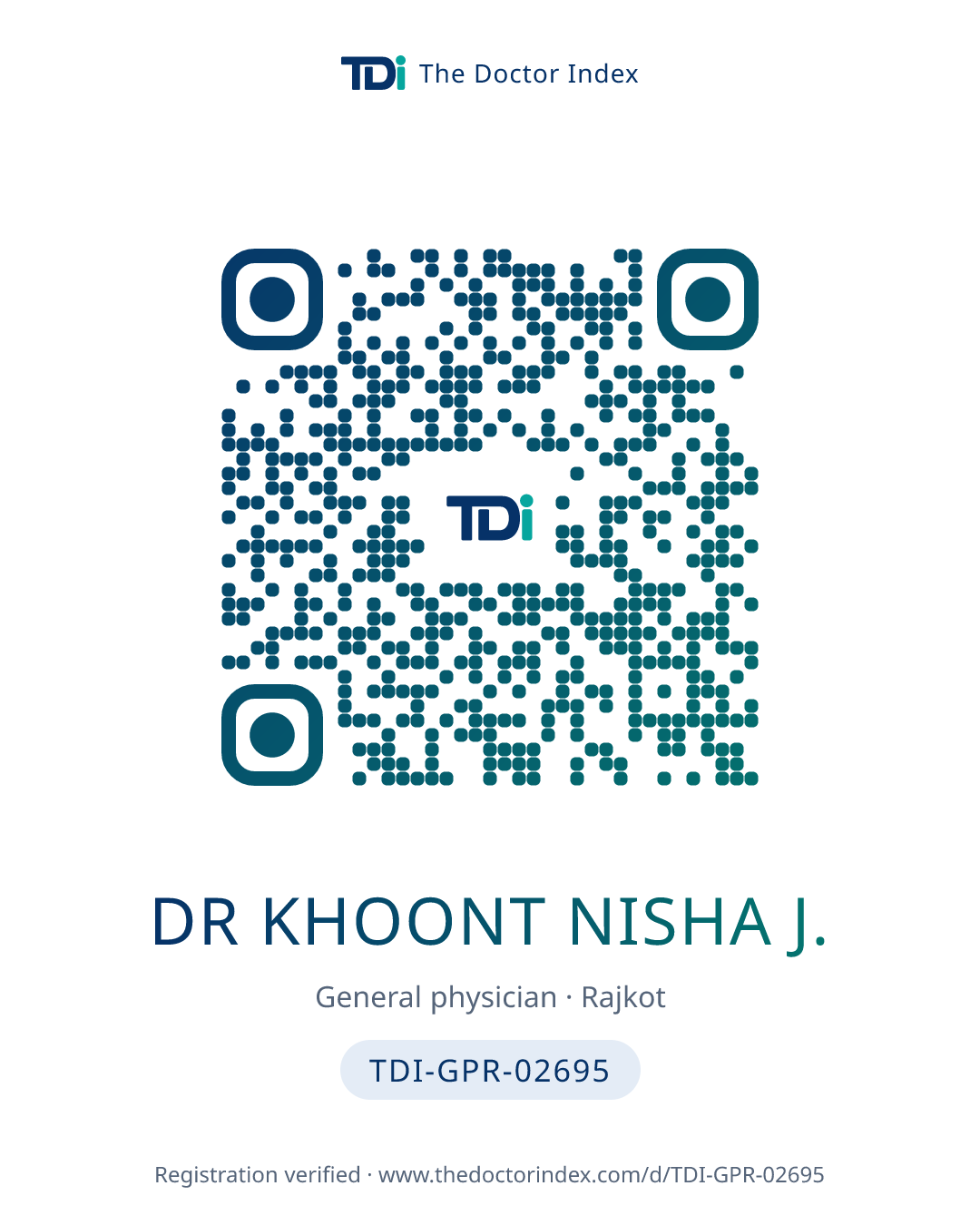 QR card for Dr Khoont Nisha J., TDI-GPR-02695