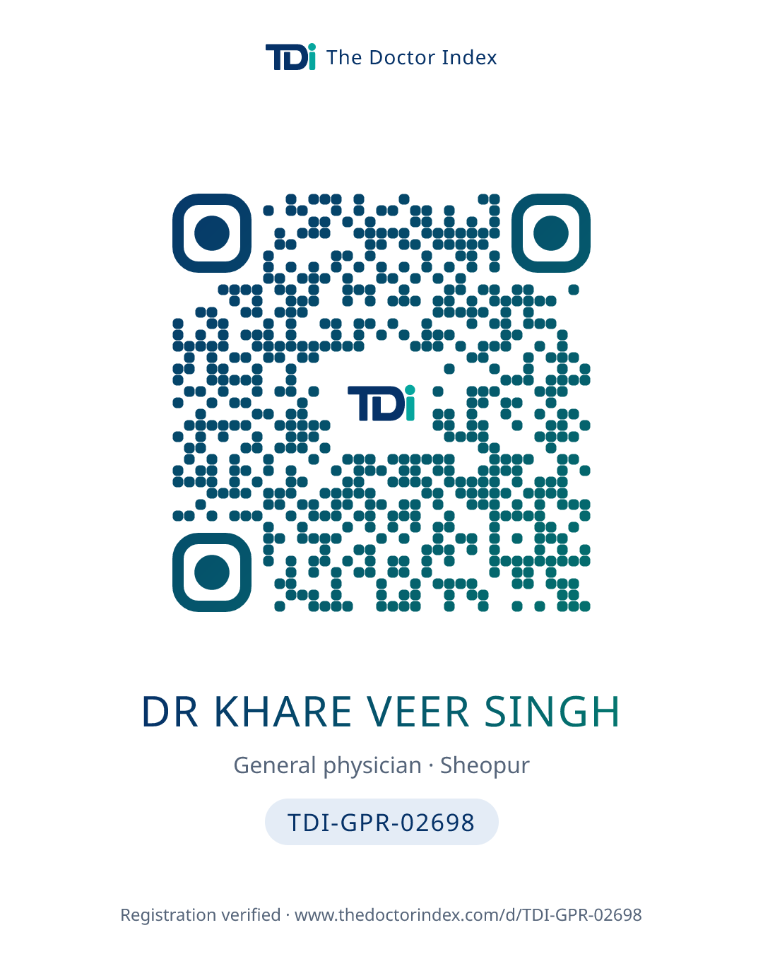 QR card for Dr Khare Veer Singh, TDI-GPR-02698