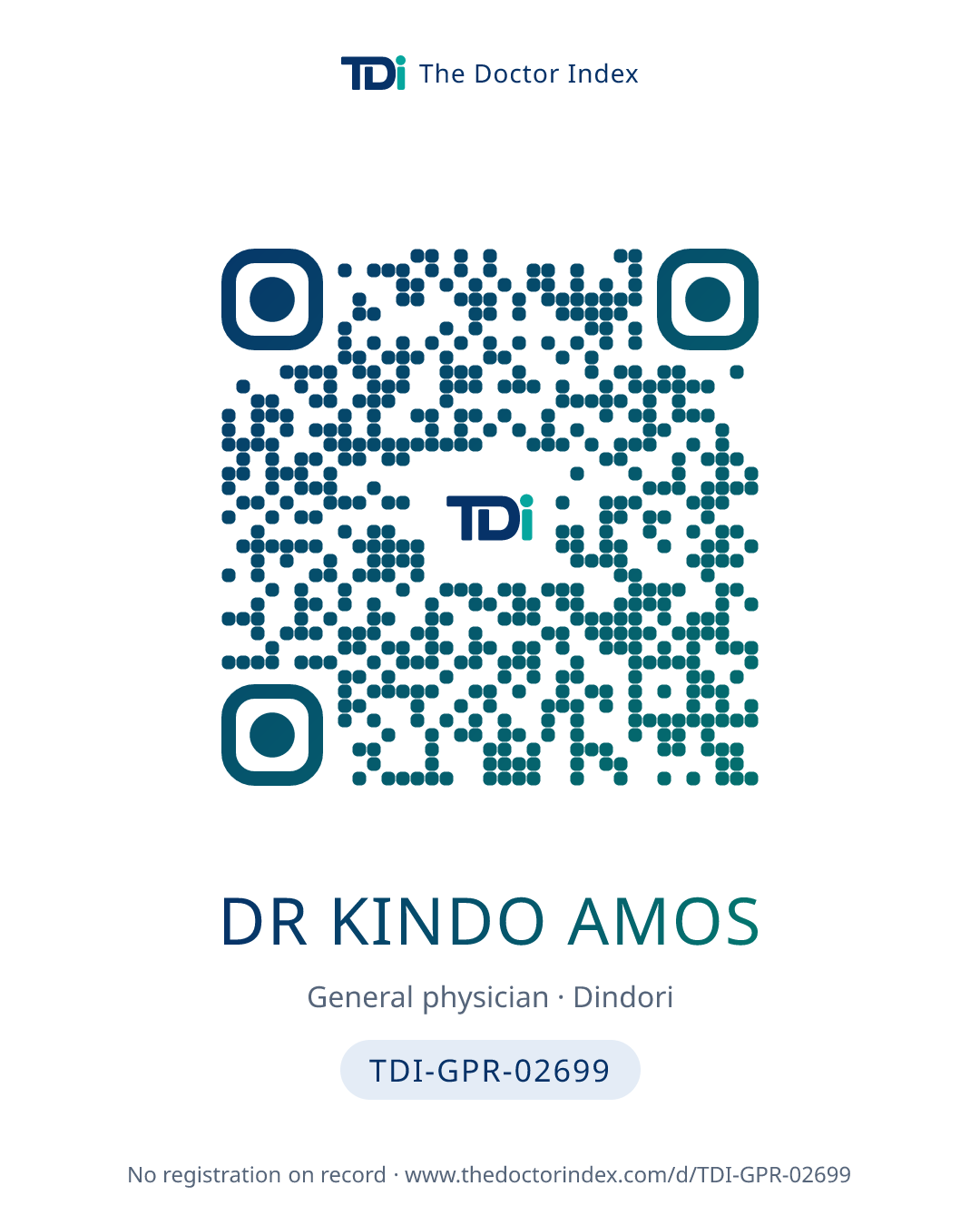 QR card for Dr Kindo Amos, TDI-GPR-02699