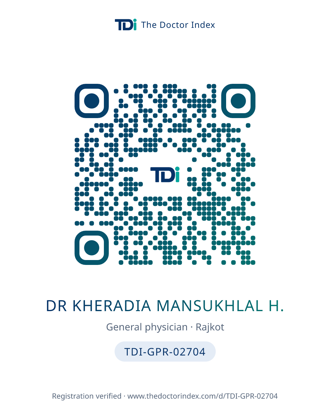 QR card for Dr Kheradia Mansukhlal H., TDI-GPR-02704