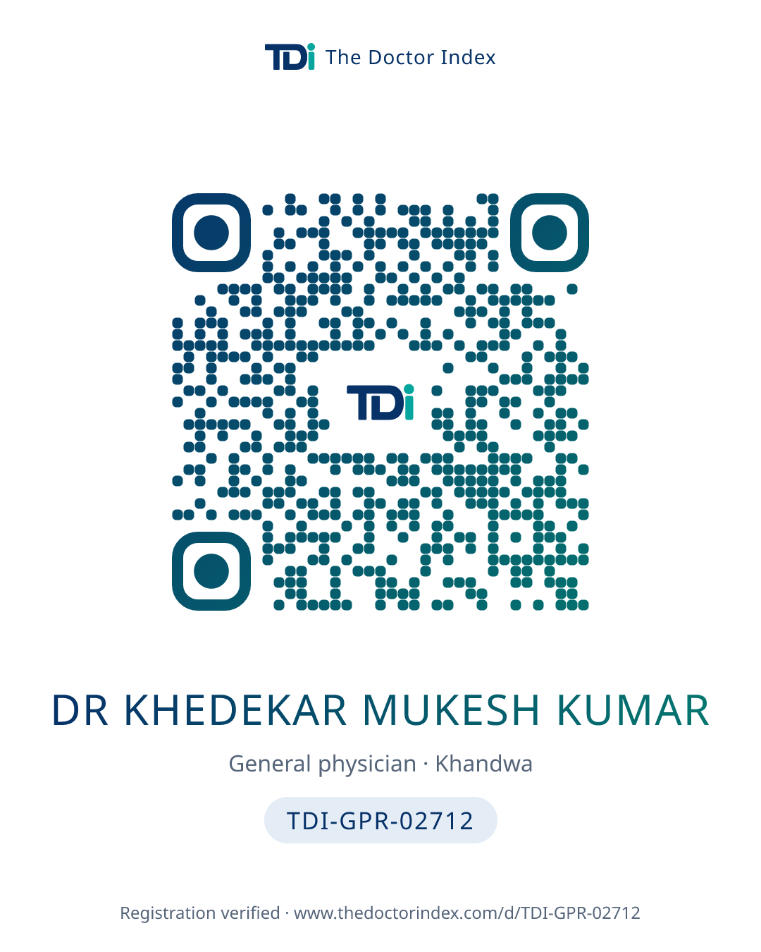 QR card for Dr Khedekar Mukesh Kumar, TDI-GPR-02712