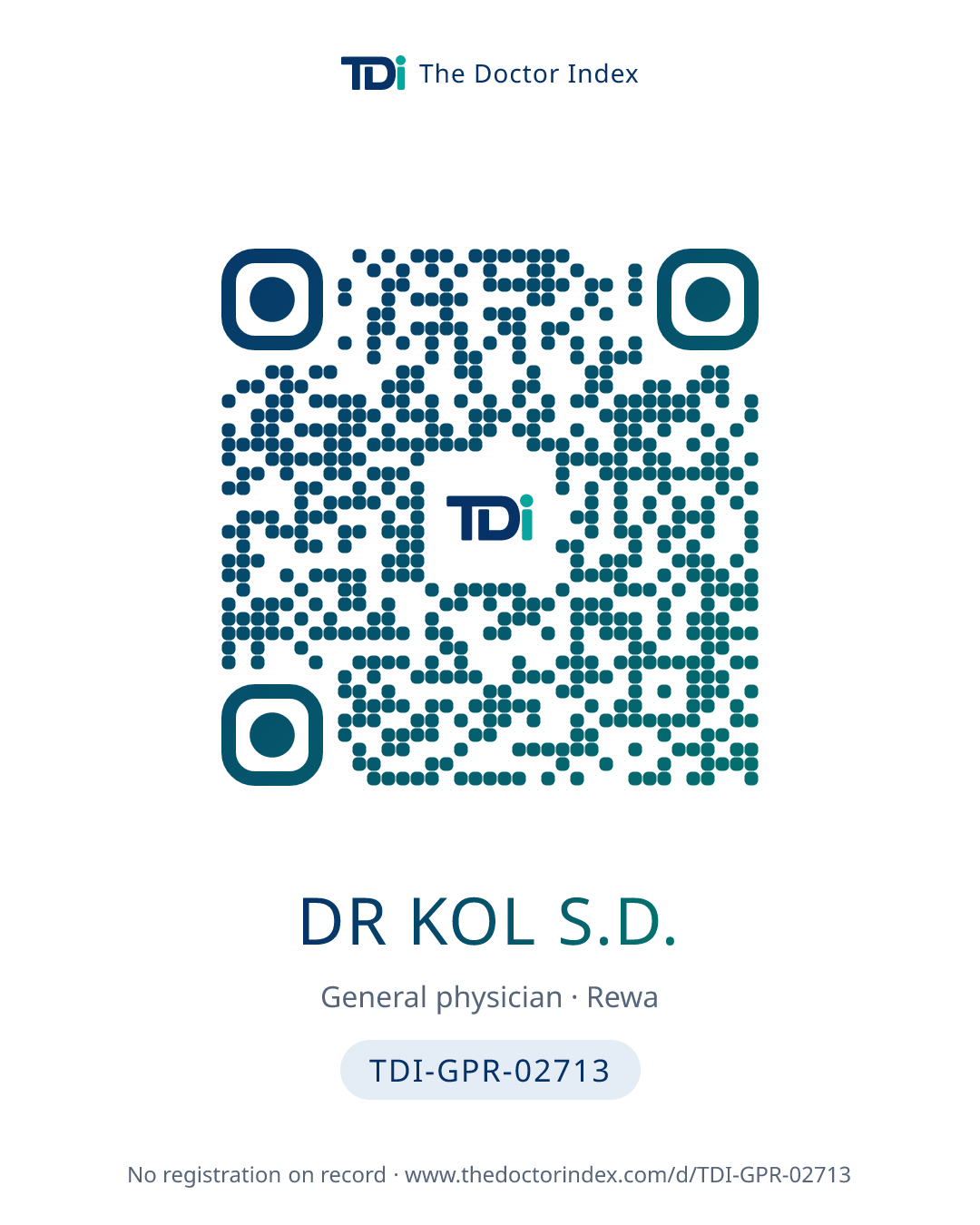QR card for Dr Kol S.D., TDI-GPR-02713