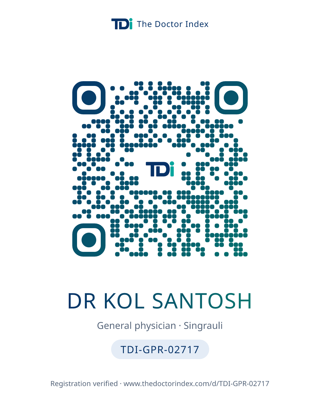 QR card for Dr Kol Santosh, TDI-GPR-02717