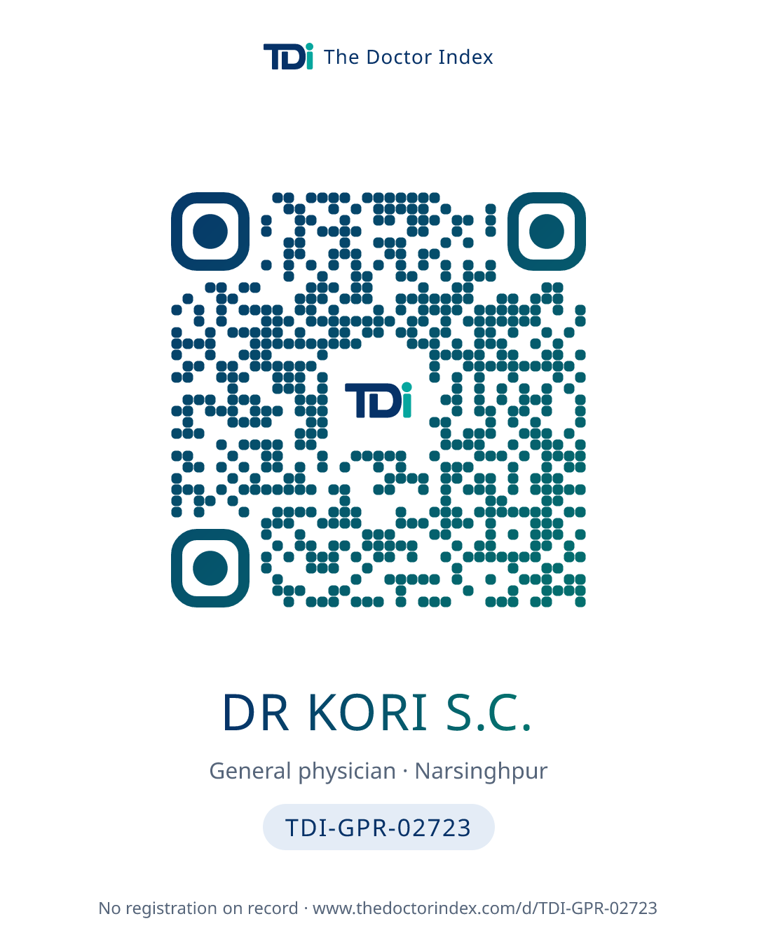 QR card for Dr Kori S.C., TDI-GPR-02723