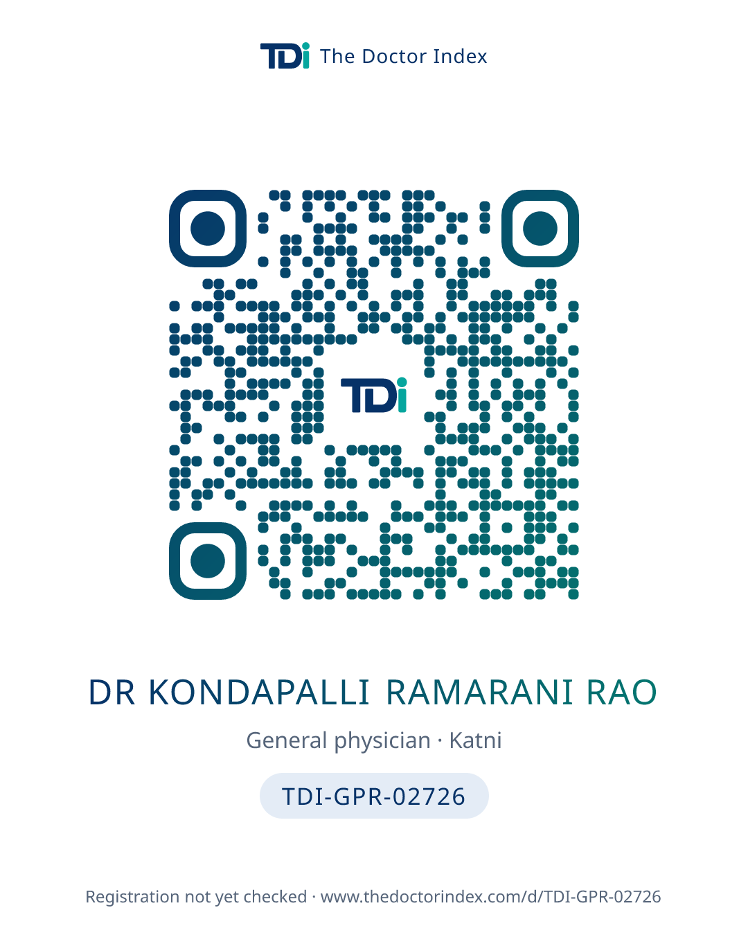 QR card for Dr Kondapalli Ramarani Rao, TDI-GPR-02726