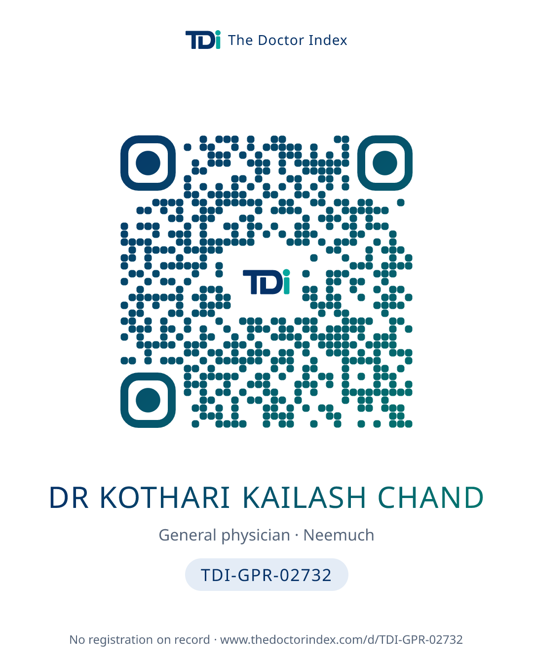 QR card for Dr Kothari Kailash Chand, TDI-GPR-02732