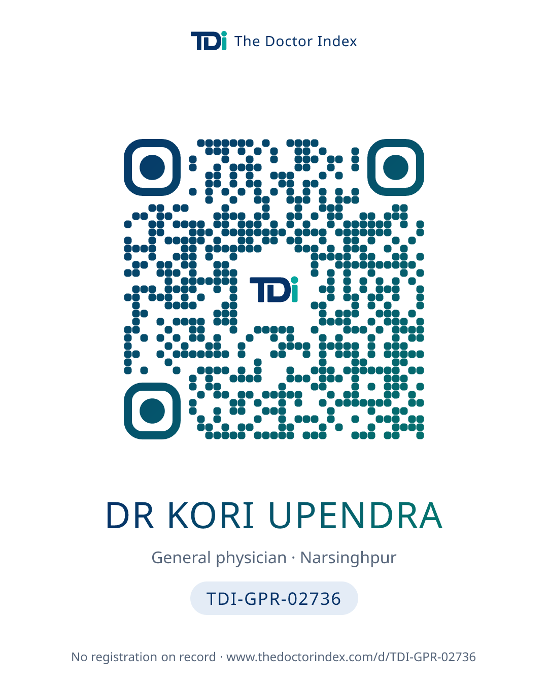 QR card for Dr Kori Upendra, TDI-GPR-02736