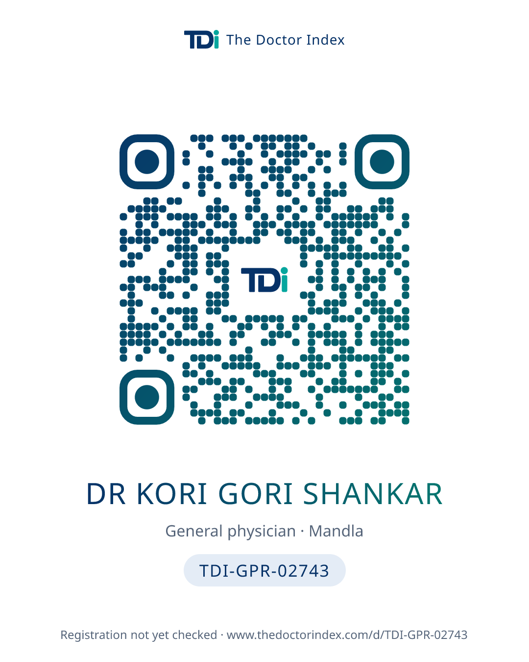 QR card for Dr Kori Gori Shankar, TDI-GPR-02743