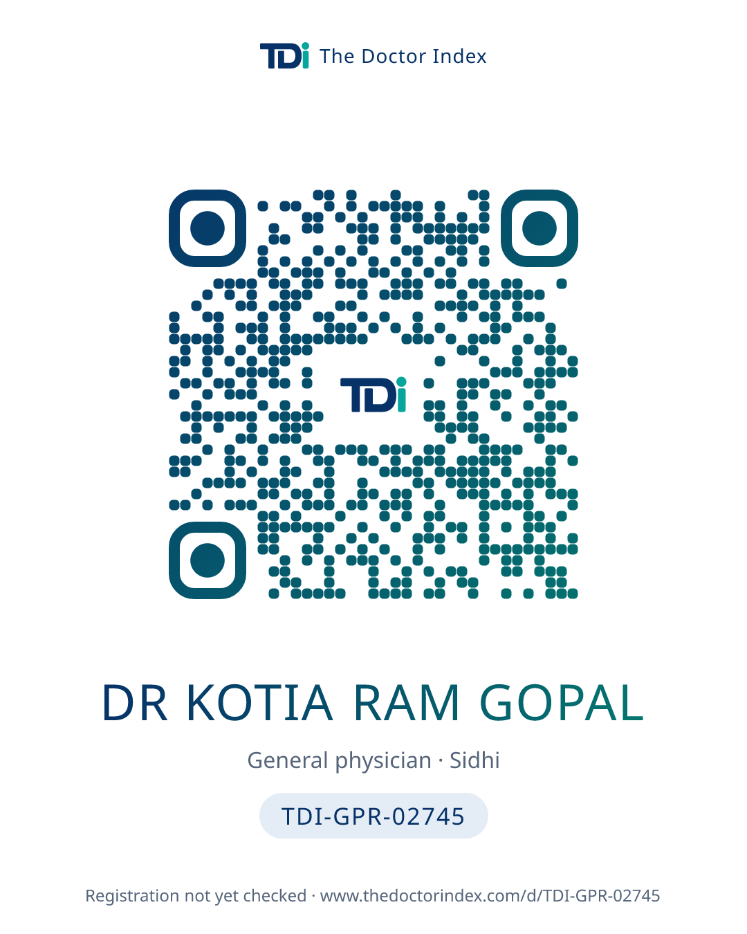 QR card for Dr Kotia Ram Gopal, TDI-GPR-02745
