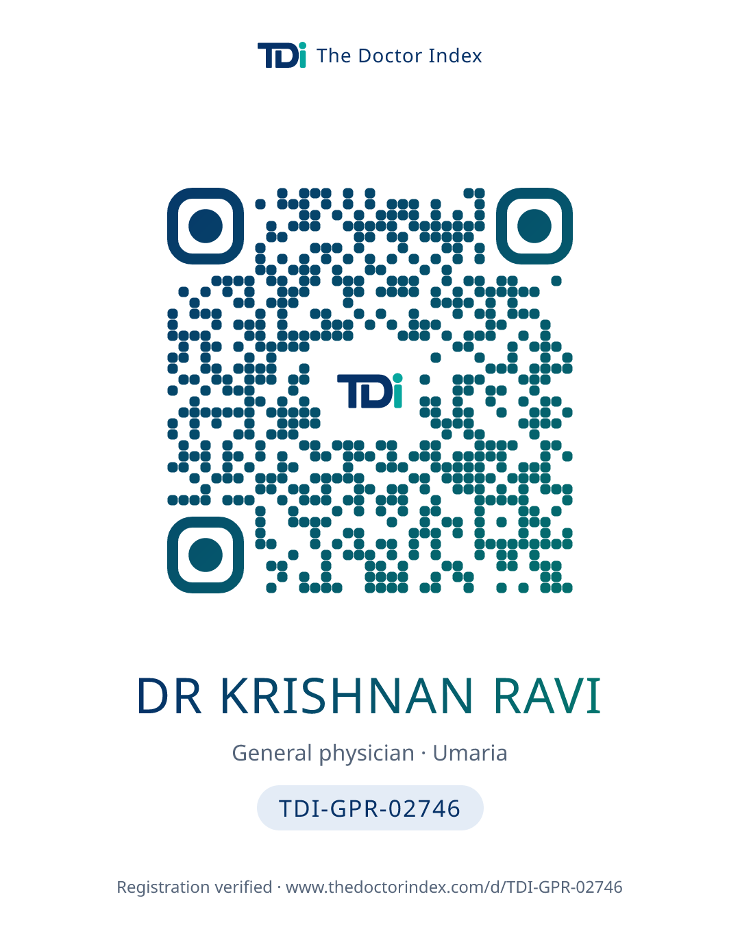 QR card for Dr Krishnan Ravi, TDI-GPR-02746