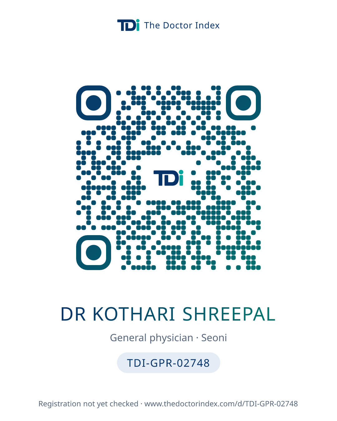 QR card for Dr Kothari Shreepal, TDI-GPR-02748