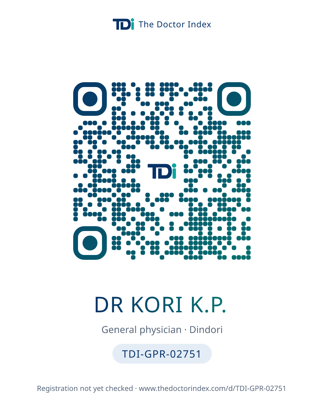 QR card for Dr Kori K.P., TDI-GPR-02751