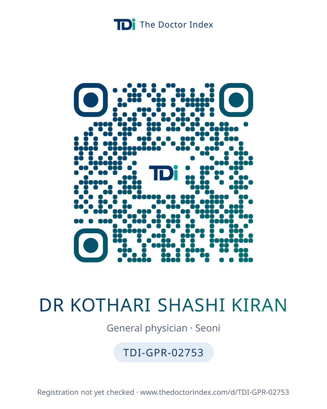 QR card for Dr Kothari Shashi Kiran, TDI-GPR-02753
