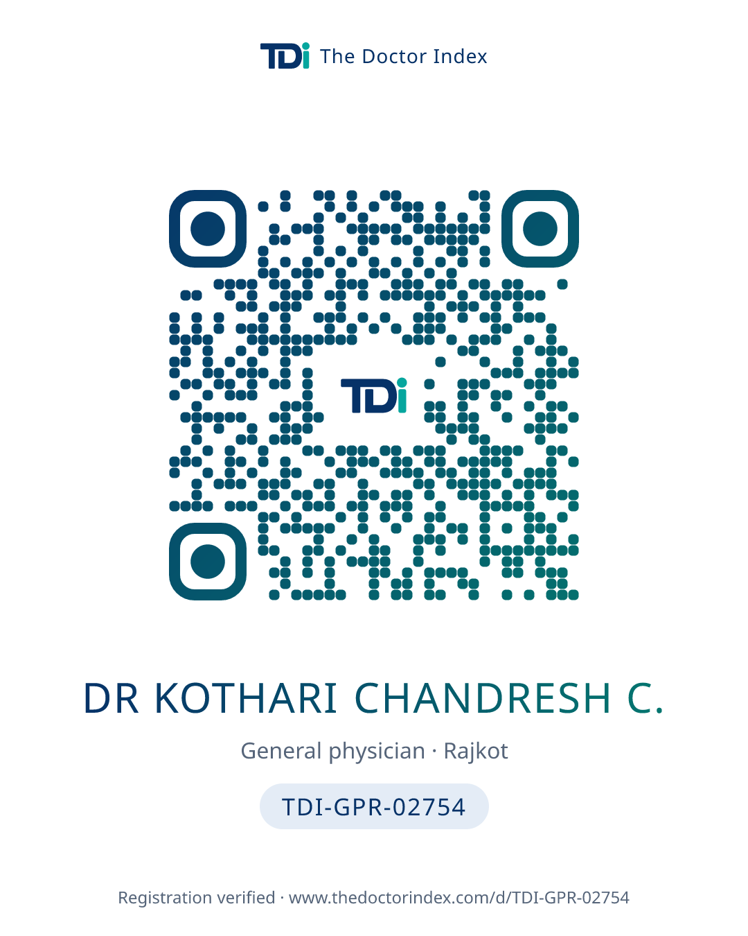 QR card for Dr Kothari Chandresh C., TDI-GPR-02754