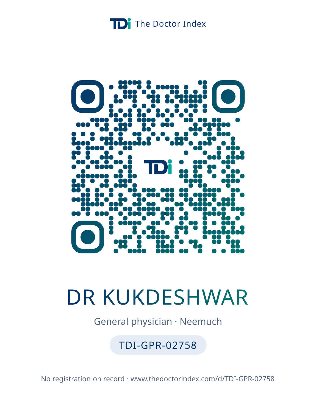 QR card for Dr Kukdeshwar, TDI-GPR-02758