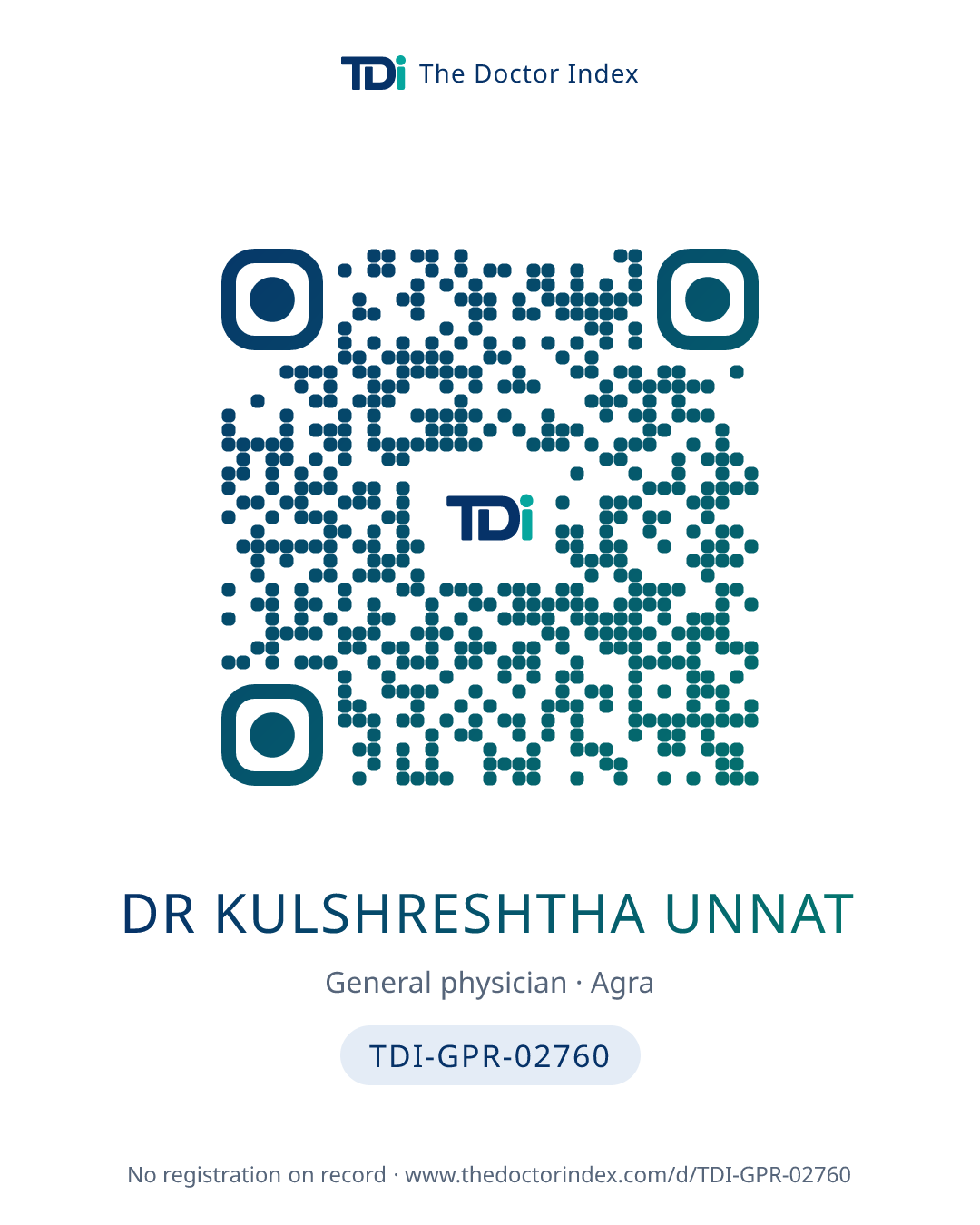 QR card for Dr Kulshreshtha Unnat, TDI-GPR-02760