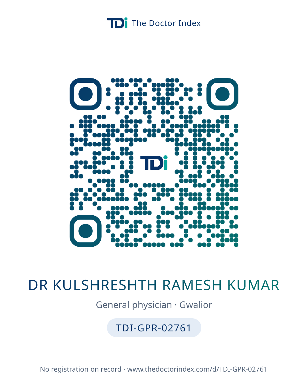 QR card for Dr Kulshreshth Ramesh Kumar, TDI-GPR-02761